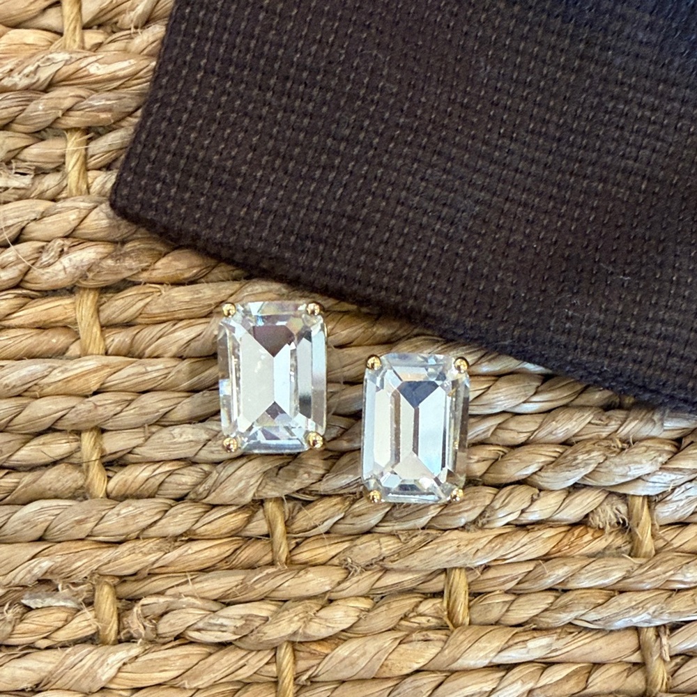 Kate Spade Classic Emerald-Cut Clear Crystal Stud Earrings - Gold Setting